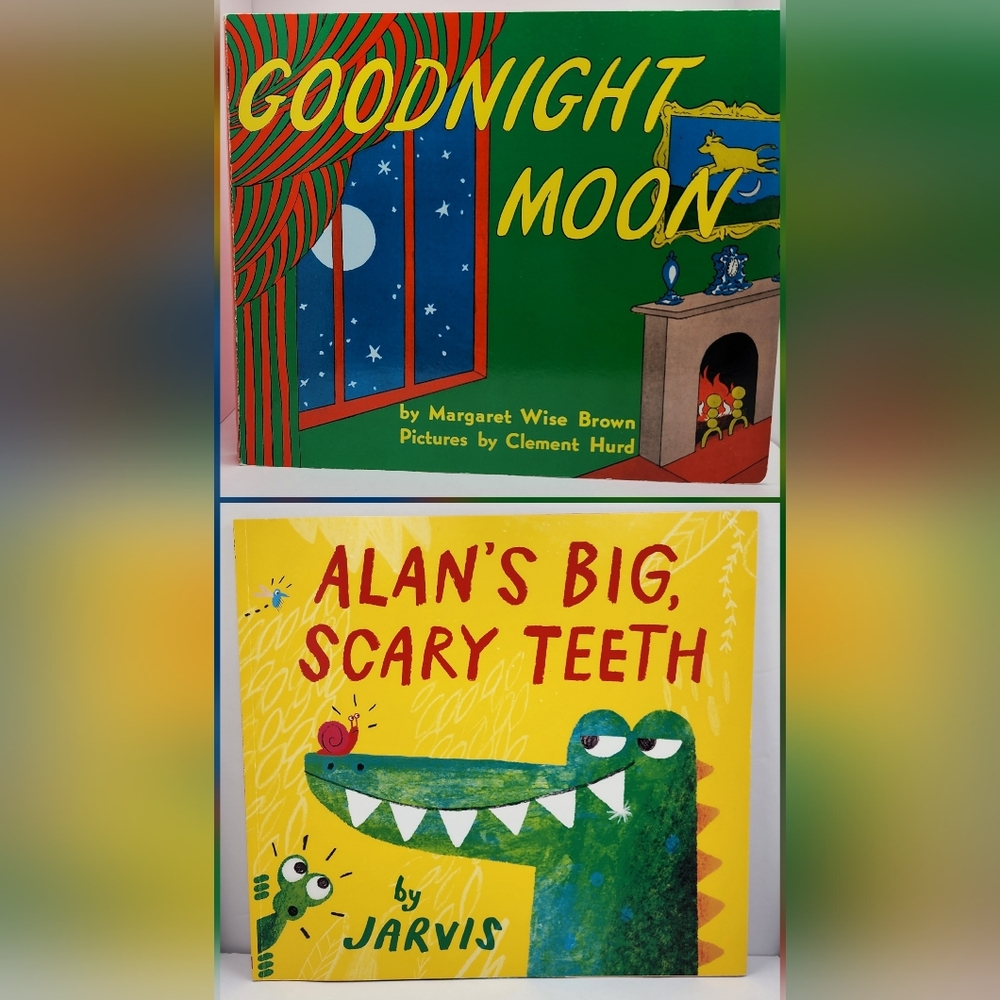 2 OVERSIZED Kids Books: Goodnight Moon (Hard) & Alan's Big Scary Teeth (Soft)